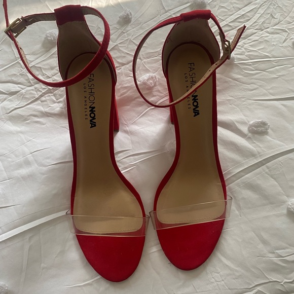 Red & Clear Fashion Nova Heels - Picture 1 of 2